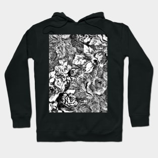 Textured Black and White Rose Pattern Hoodie